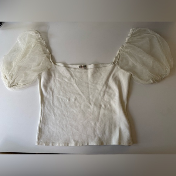 Free People White Top with Sheer Sleeves - Picture 2 of 5